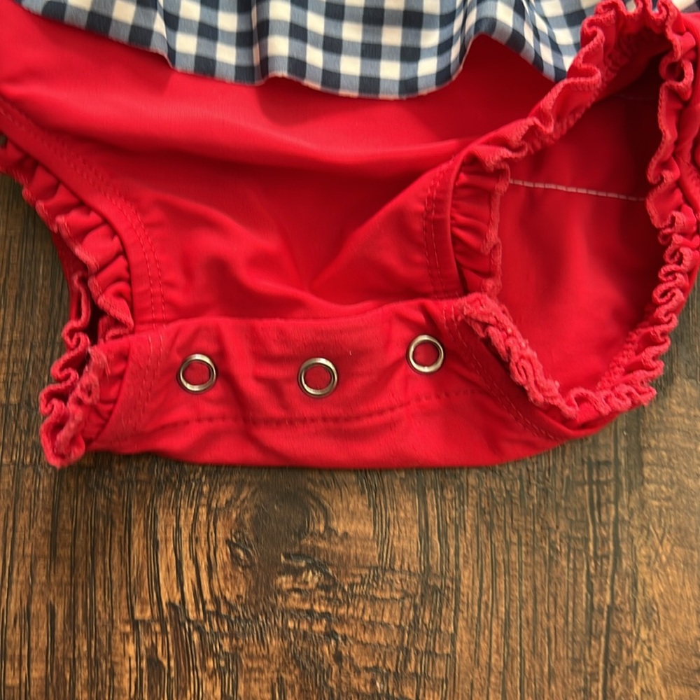 Ruffle Butts Americana gingham peplum rashguard toddler girl swimsuit - Picture 2 of 8
